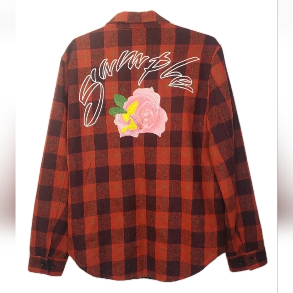 Sample OG Flannel Collection Shacket Shirt Jacket Plaid Red Floral Embroidered